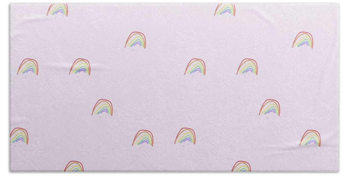 Blush Pink Beach Towel featuring the drawing Pink Rainbow Case by Ashley Rice