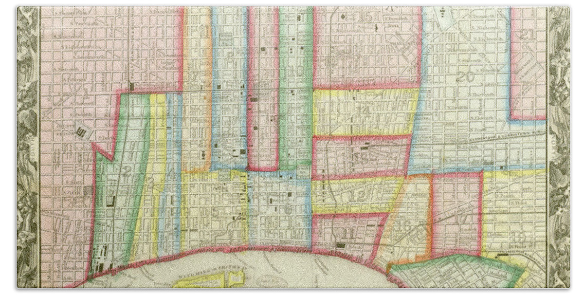 Map Beach Towel featuring the mixed media Plan of Philadelphia, 1860 by Augustus Mitchell