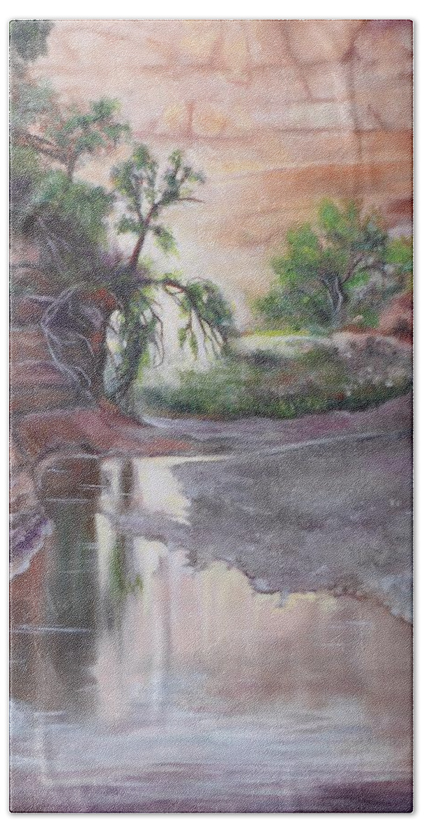 Karen Chatham Art Beach Towel featuring the painting Pole Canyon Creek by Karen Kennedy Chatham