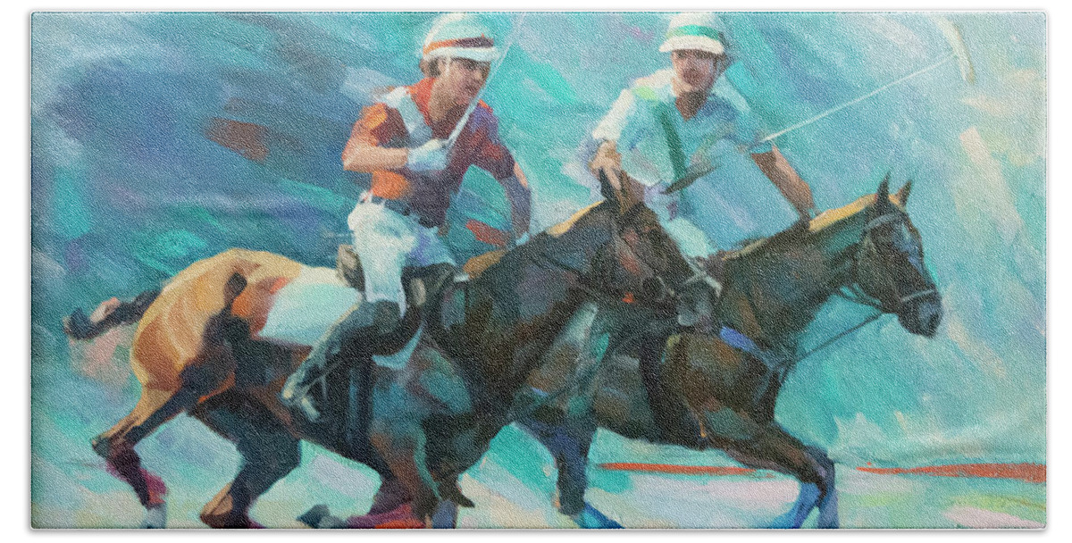 Polo Beach Towel featuring the painting Polo Duo by Laurie Snow Hein