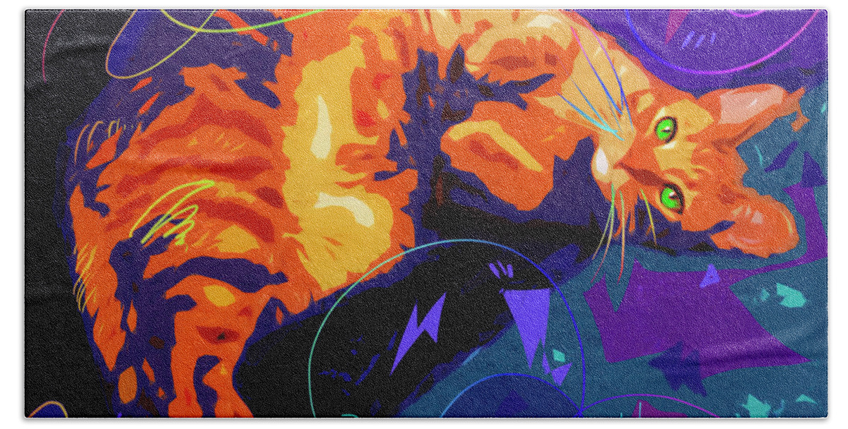 Miles Beach Towel featuring the painting POP CAT Miles by DC Langer