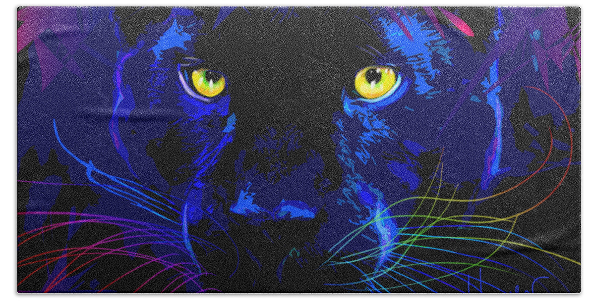 Black Cat Beach Towel featuring the painting pOpCat Black Panther by DC Langer