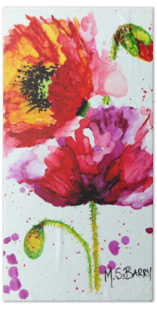 Poppy Beach Towel featuring the painting Poppies by Maria Barry
