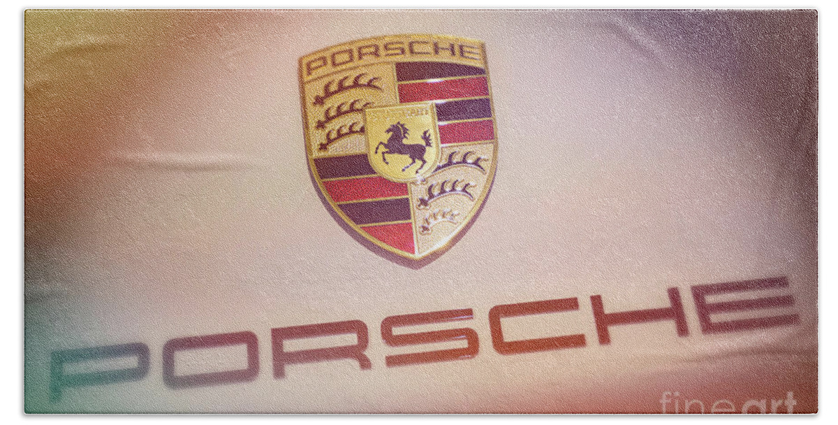 Porsche Logo Beach Towel featuring the photograph Porsche Car Emblem Angled by Stefano Senise