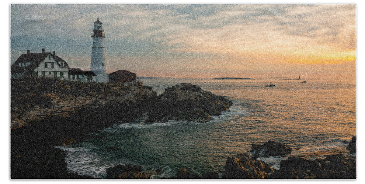 America Beach Sheet featuring the photograph Portland Head Sunrise Final by ProPeak Photography