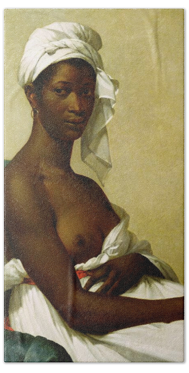 Marie Guilhelmine Benoist Beach Towel featuring the painting Portrait d'une negresse, 1800. Canvas, 81 x 65 cm INV.2508. by Marie Guilhelmine Benoist