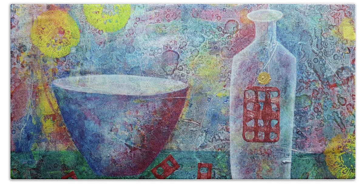  Beach Towel featuring the mixed media Preparations by Diana Hrabosky
