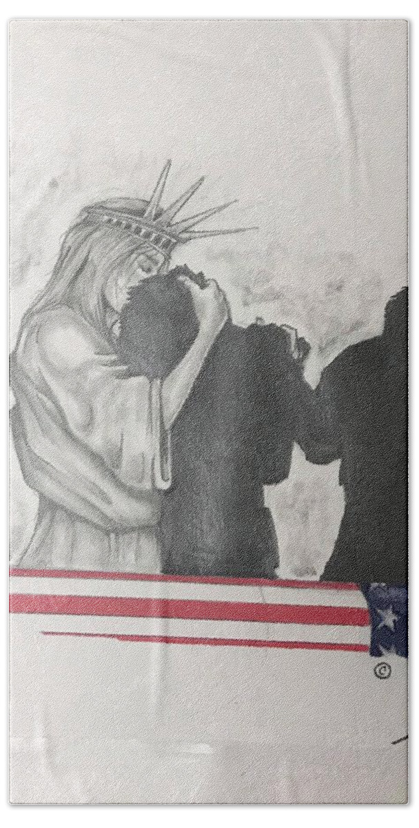 Liberty Beach Towel featuring the drawing Price of Liberty by Howard King