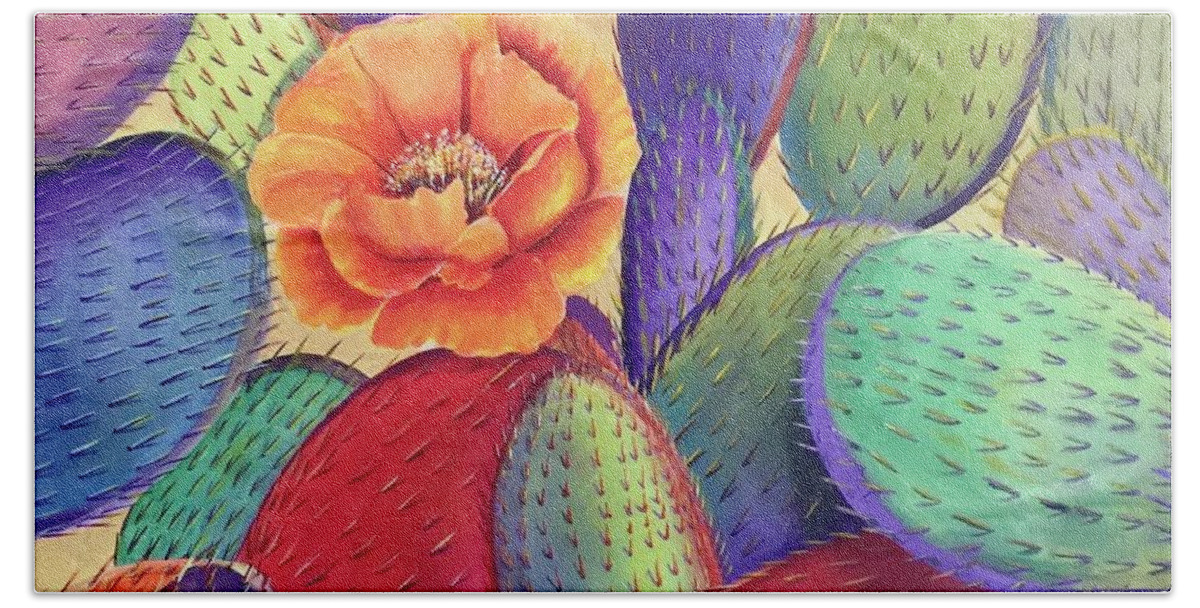 Desert Beach Sheet featuring the painting Prickly Rose Garden by Jane Ricker