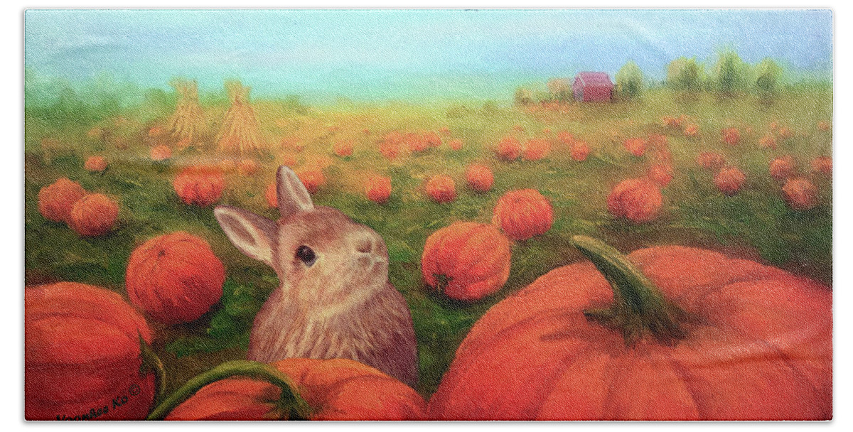 Pumpkin Patch Beach Towel featuring the painting Pumpkin Patch by Yoonhee Ko