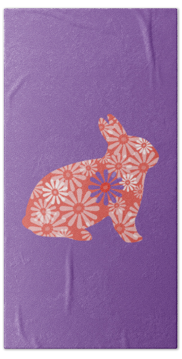 Rabbit Beach Towel featuring the digital art Purple and Coral Bunny III by Marianne Campolongo
