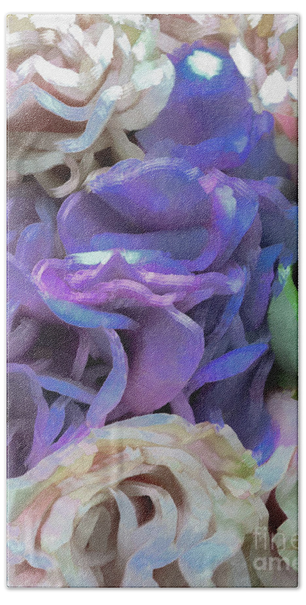 Abstract Beach Towel featuring the photograph Purple flower and White flower abstract by Phillip Rubino