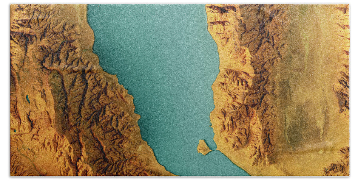Pyramid Lake Beach Towel featuring the digital art Pyramid Lake 3D Render Topographic Map Color by Frank Ramspott