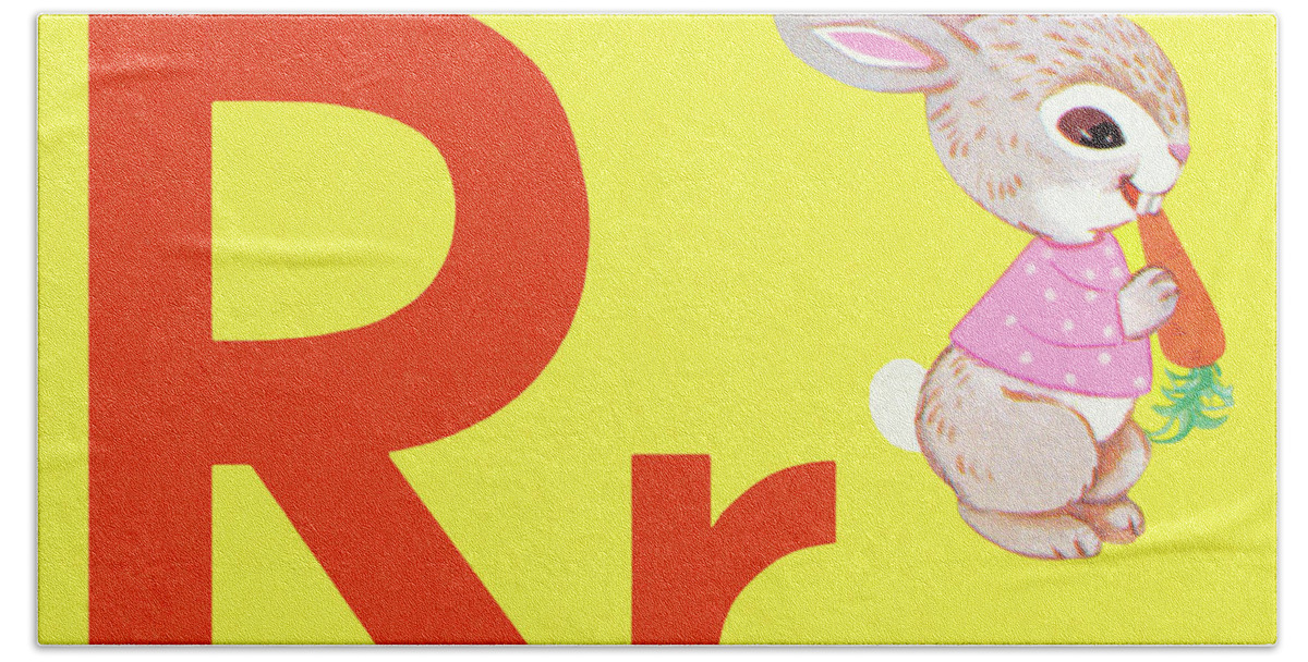 Alphabet Beach Towel featuring the drawing R as in Rabbit by CSA Images