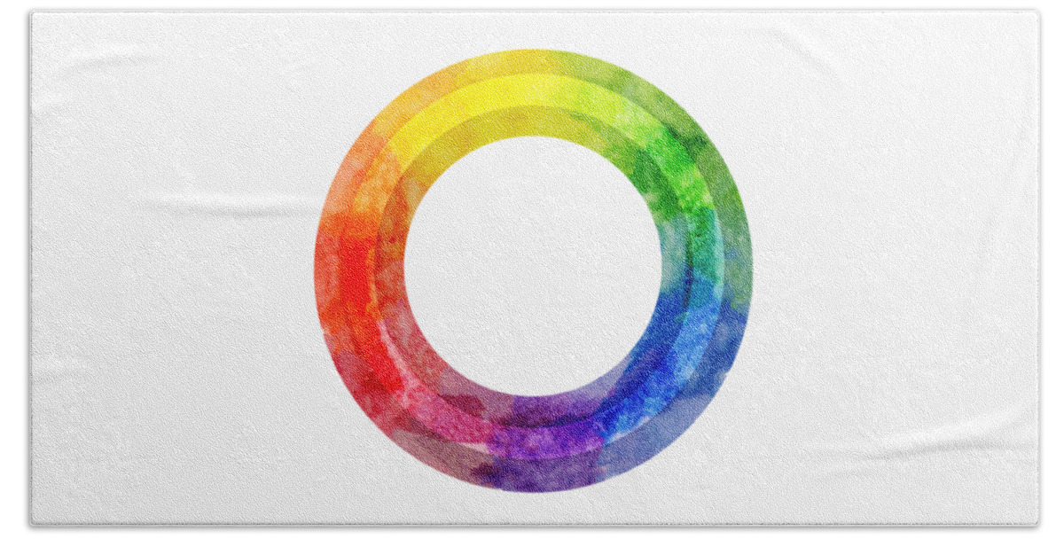 Colorful Beach Towel featuring the painting Rainbow Color Wheel by Lauren Heller