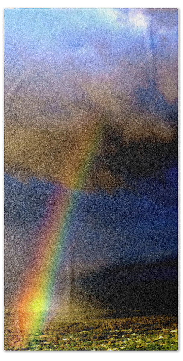 Rainbow Beach Sheet featuring the photograph Rainbow during Sunset by John Bauer