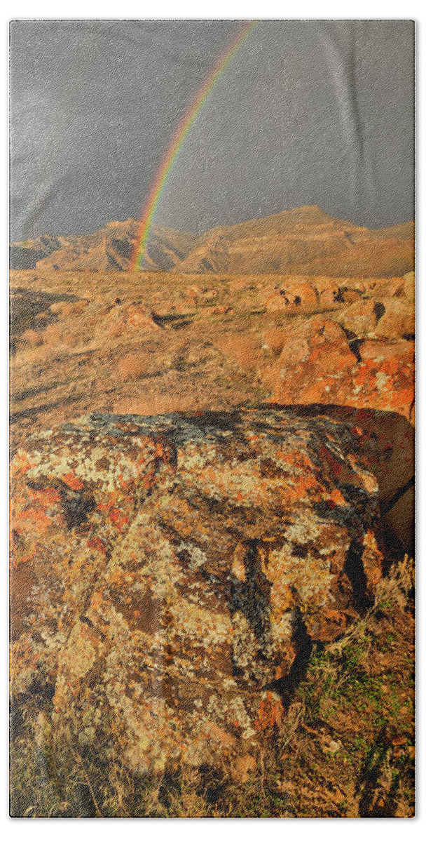 Book Cliffs Beach Towel featuring the photograph Rainbow over Book Cliffs in Colorado by Ray Mathis