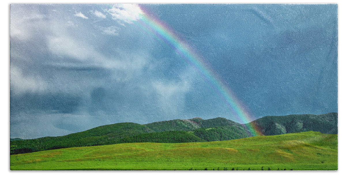 Ted Turner Ranch Beach Towel featuring the photograph Rainbow Over the Ranch by Marcy Wielfaert