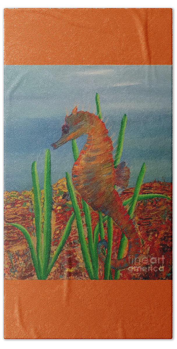 Rainbow Seahorse Beach Towel featuring the painting Rainbow Seahorse by Elizabeth Mauldin