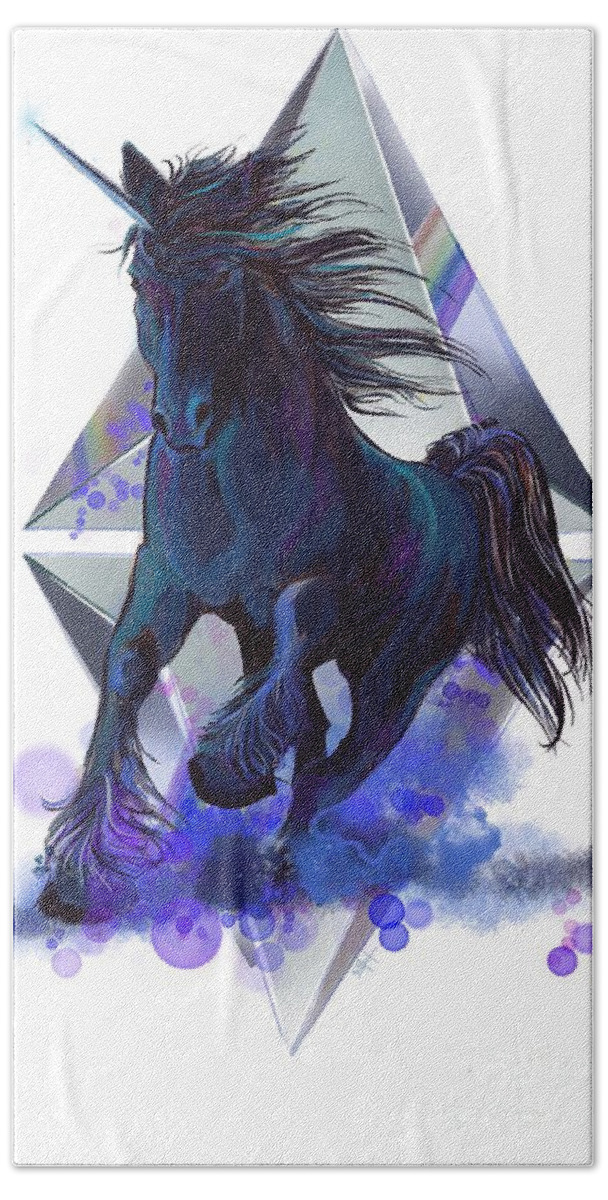 Unicorn Beach Towel featuring the painting Rainbow unicorn by Sassan Filsoof