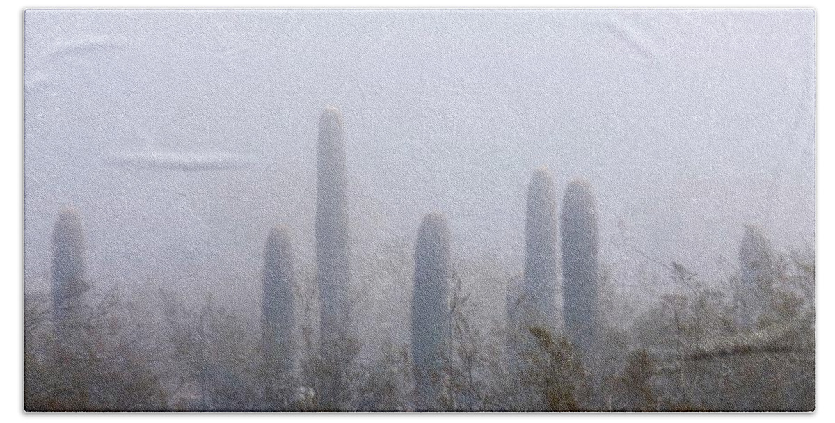 Affordable Beach Towel featuring the photograph Rare Desert Fog by Judy Kennedy
