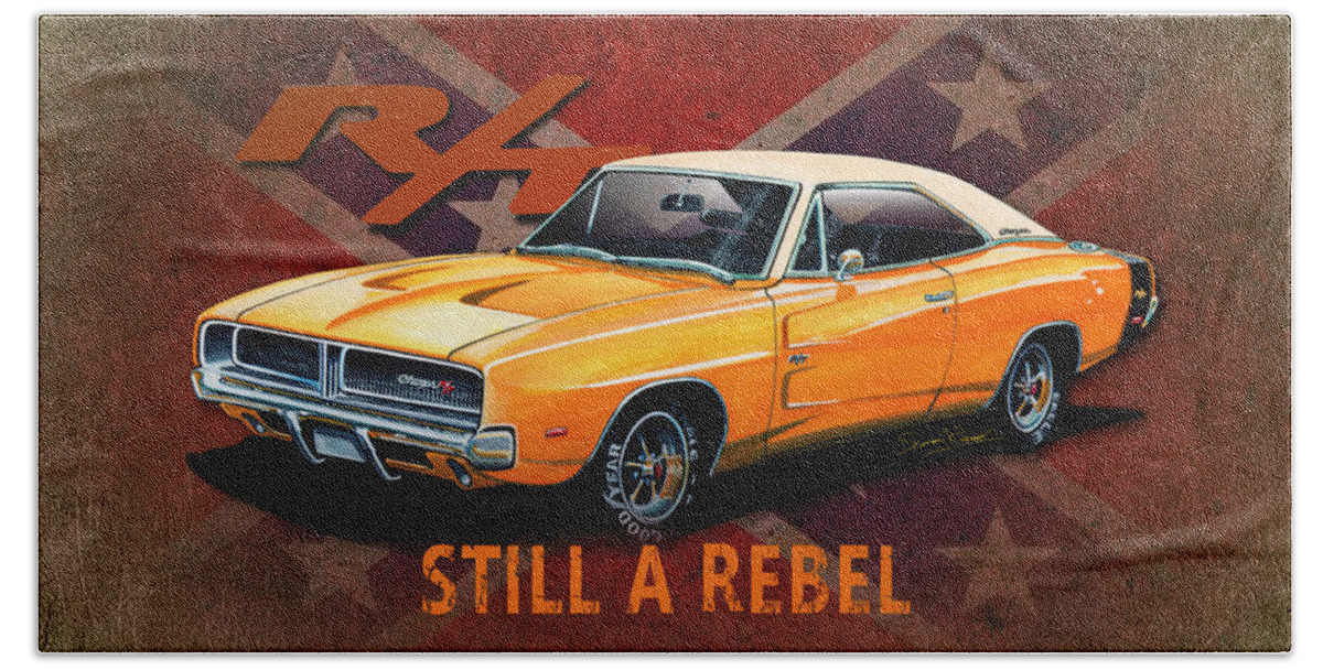 Art Beach Towel featuring the mixed media Rebel Charger by Simon Read
