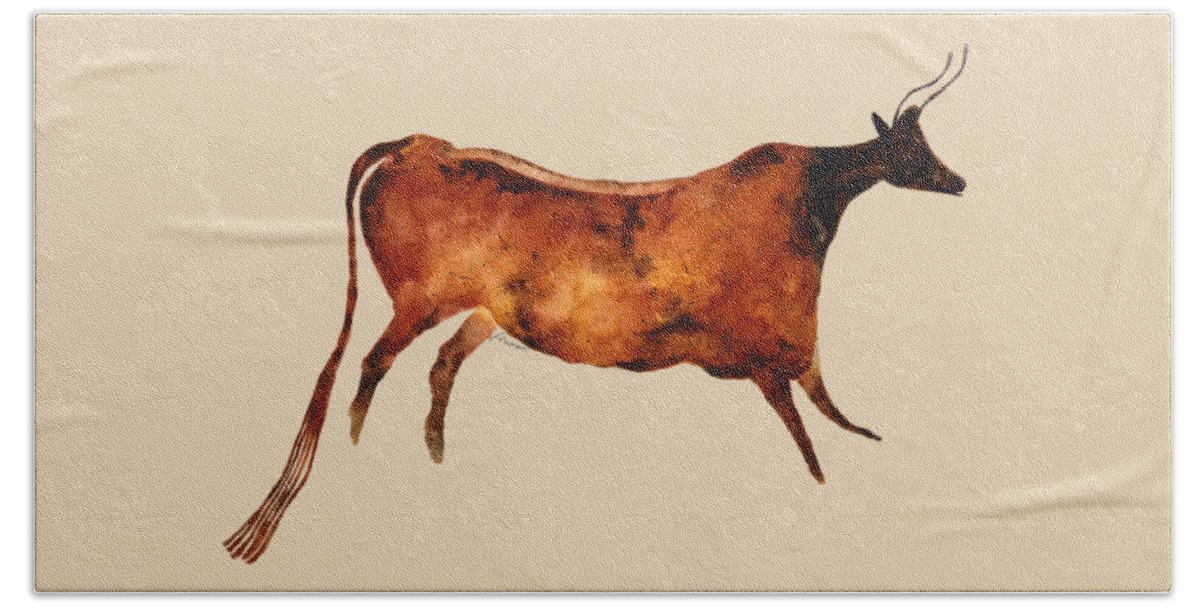 Cave Beach Towel featuring the painting Red Cow in Beige by Hailey E Herrera