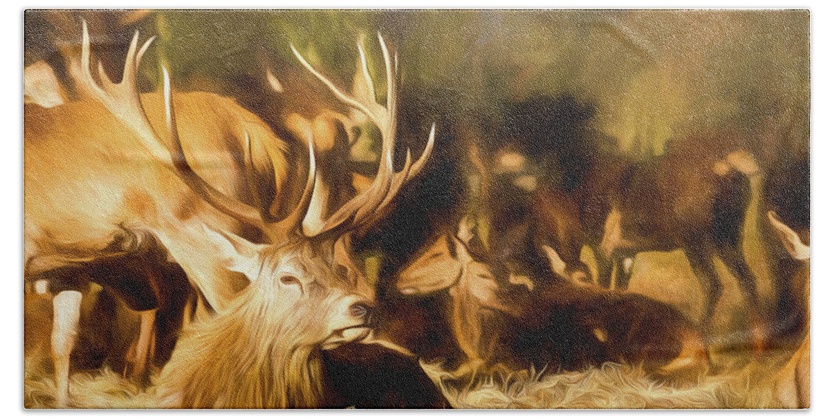 Color Beach Towel featuring the digital art Red Deer Stag Painting by Rick Deacon