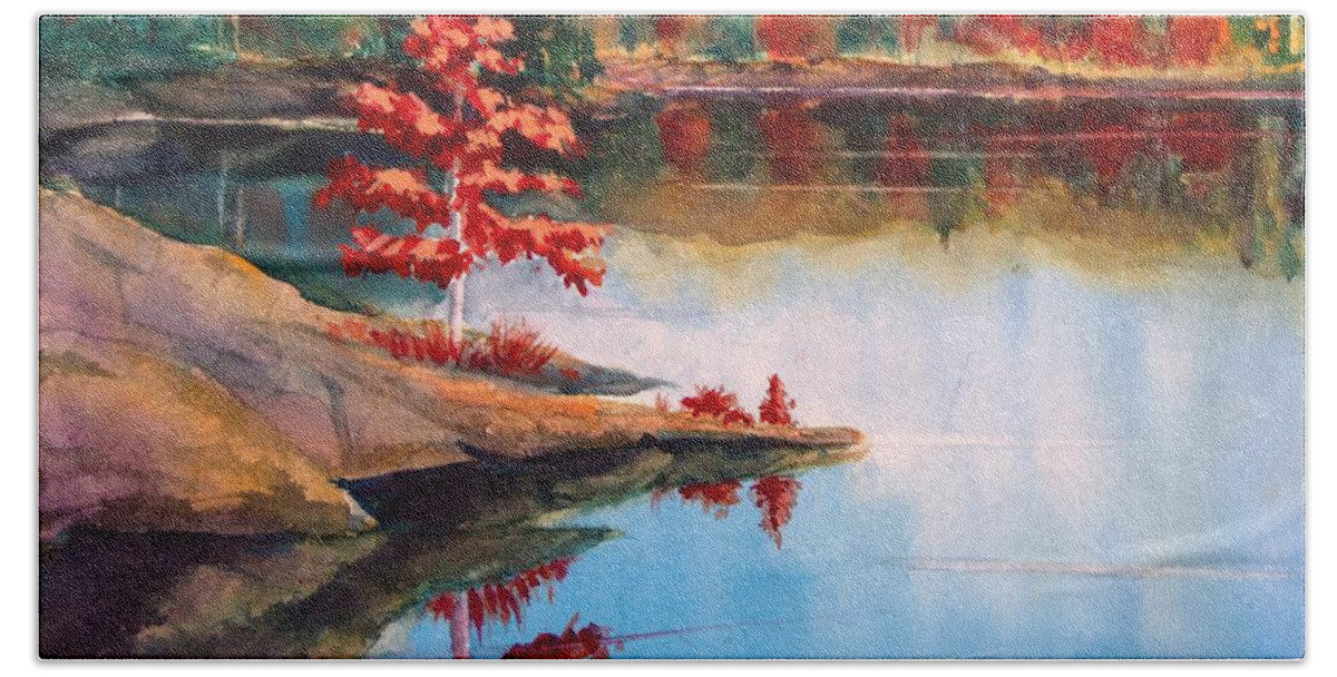 Fall Beach Sheet featuring the painting Red Maple by Petra Burgmann