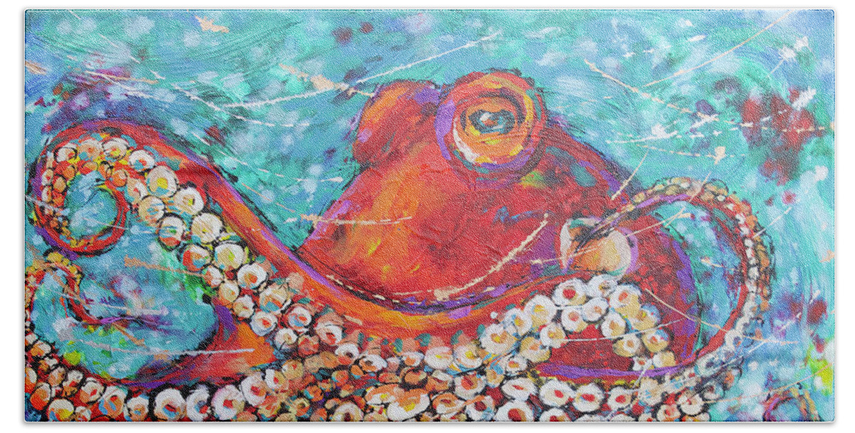 Octopus Beach Towel featuring the painting Giant Pacific Octopus by Jyotika Shroff