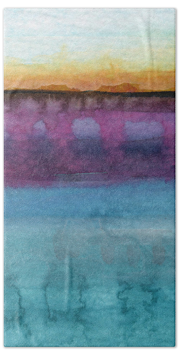 Abstract Landscape Painting Beach Towel featuring the painting Reflection by Linda Woods