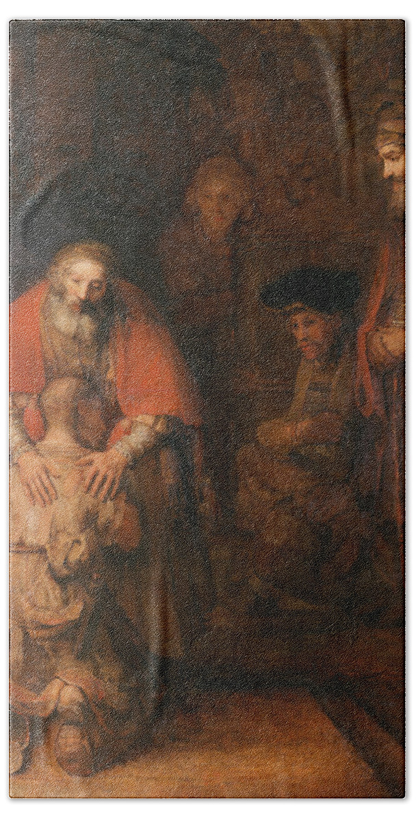 Art Of Hermitage Museum Beach Towel featuring the painting Rembrandt Harmensz. van Rijn - The Return of the Prodigal Son by Hermitage Museum