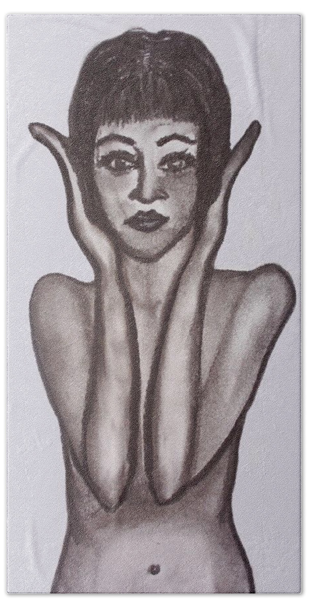 Nude Beach Towel featuring the drawing Remember the 20s by Joan Stratton