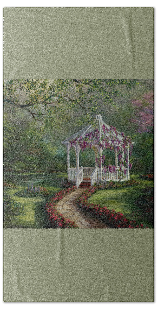Gazebo Beach Towel featuring the painting Gazebo Rendezvous by Lynne Pittard