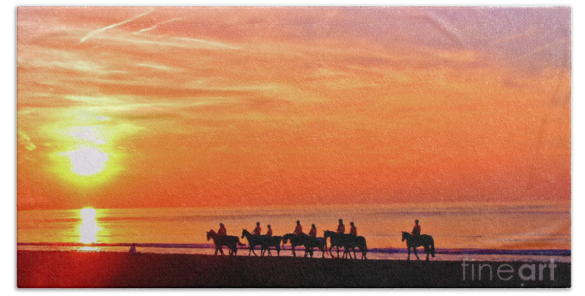 Riding Into The Sun Beach Towel featuring the photograph Riding into the sunset by Nina Ficur Feenan