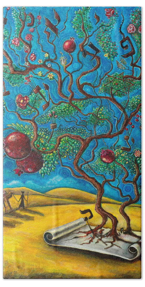 Tree Beach Towel featuring the painting Rimon Ben Torah by Yom Tov Blumenthal