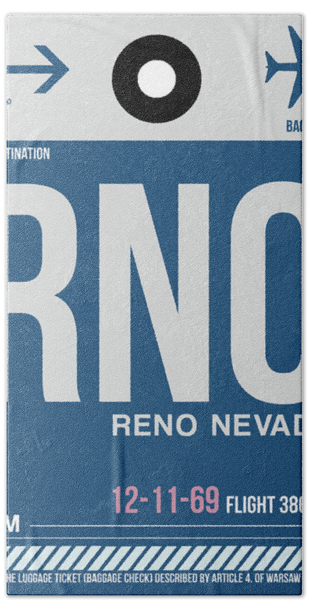 Vacation Beach Towel featuring the digital art RNO Reno Luggage Tag II by Naxart Studio
