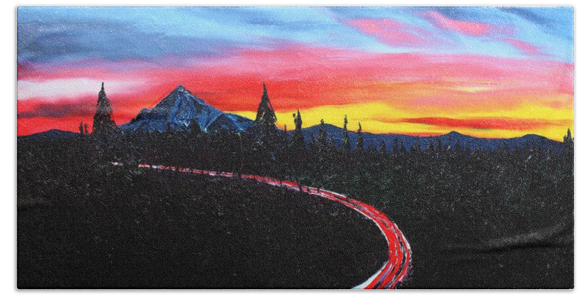  Beach Towel featuring the painting Road Of Dusk To Mount Hood #1 by James Dunbar