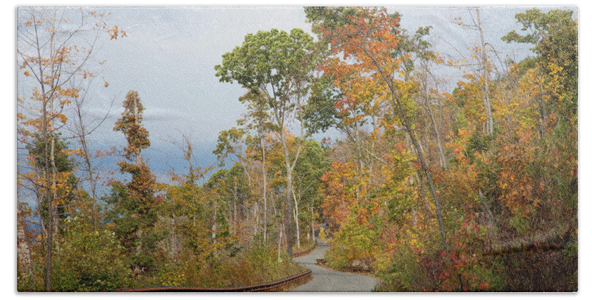 Mt Tom Reservation Road Beach Towel featuring the photograph Road Thru Changing Seasons by Karol Livote