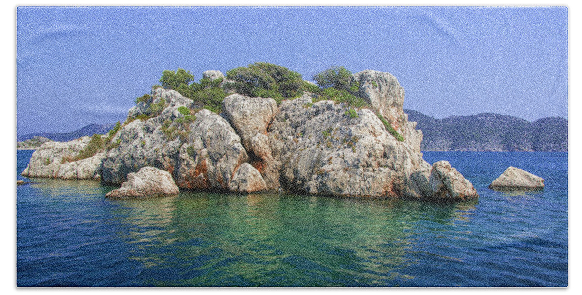 Turkish Riviera Beach Towel featuring the photograph Rock near Kekova Island by Sun Travels