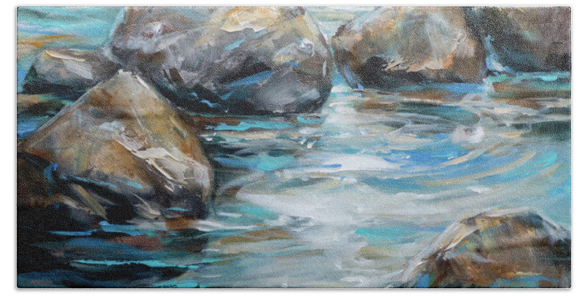 Rocks Beach Towel featuring the painting Rocks II by Linda Olsen