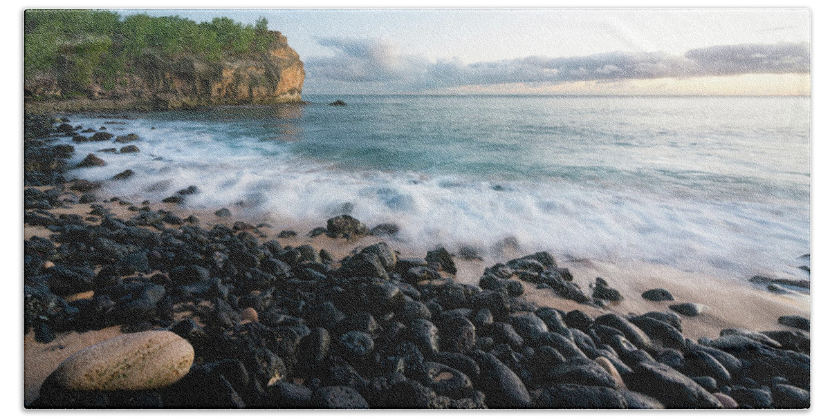 Kauai Beach Towel featuring the photograph Rocky Beach in Kauai at Sunset by James Udall