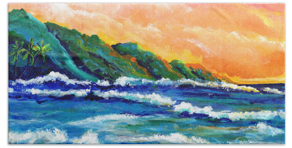 Kauai Beach Towel featuring the painting Romantic Kauai Sunset by Marionette Taboniar