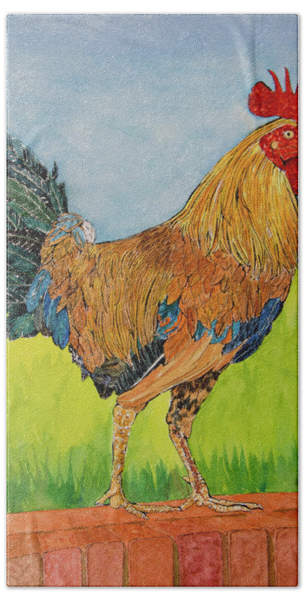 Rooster Beach Towel featuring the painting Rooster in Charge by Margaret Zabor