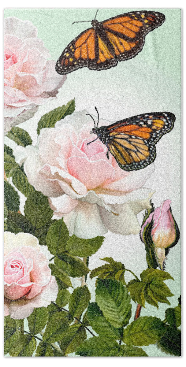 Roses And Butterflies Beach Towel featuring the mixed media Roses and Butterflies by Anthony Seeker