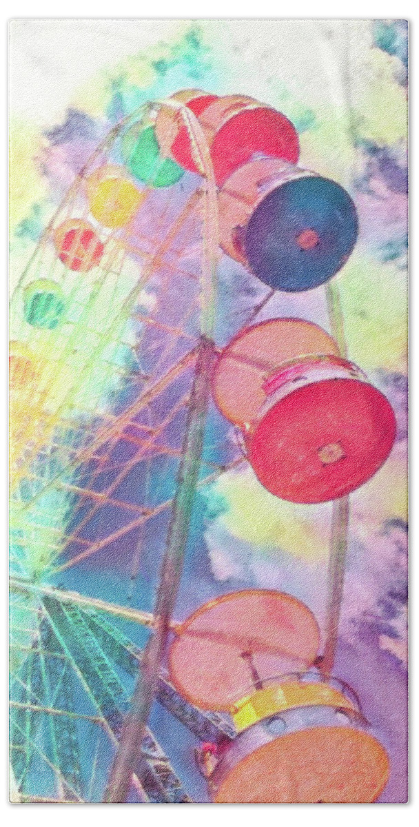 Ferris_wheel Beach Towel featuring the digital art Round and Round She Goes by Barry Wills