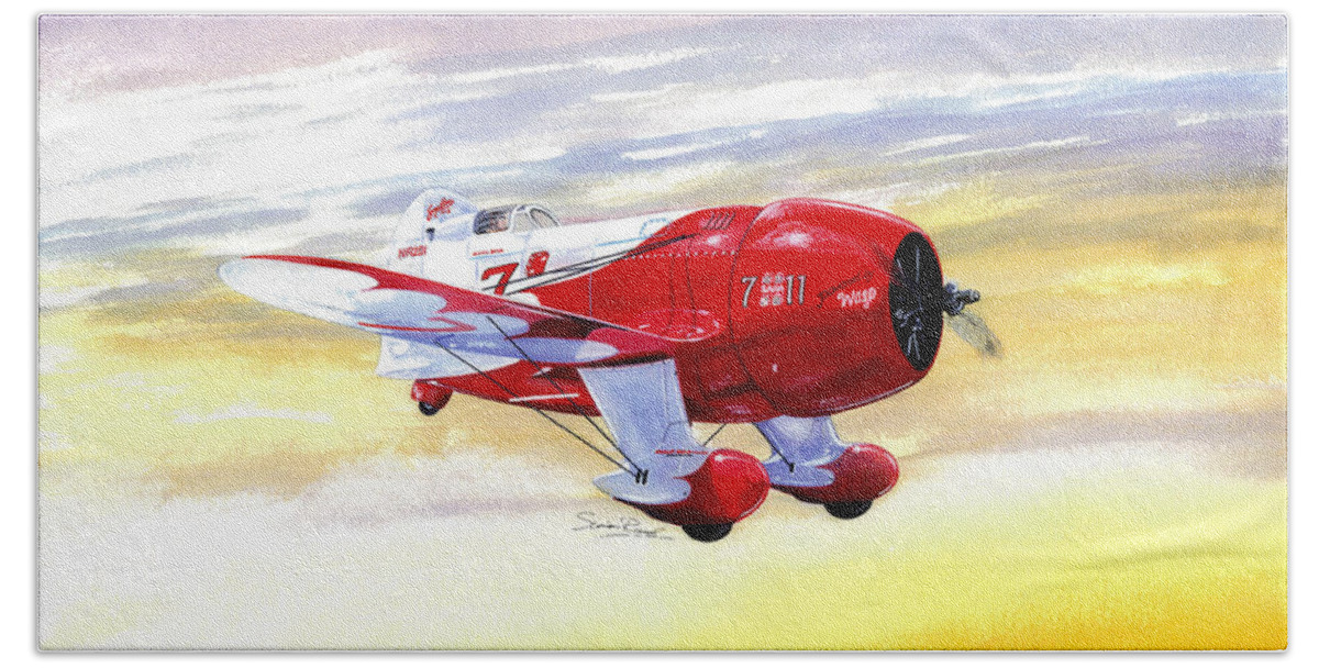 Granville Beach Towel featuring the painting Russell Thaw's Gee Bee R2 by Simon Read