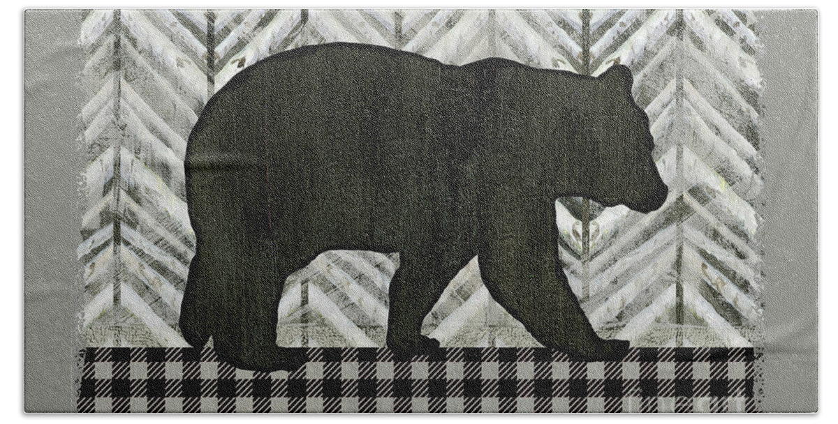 Mountain Beach Towel featuring the painting Rustic Mountain Lodge Black Bear by Audrey Jeanne Roberts