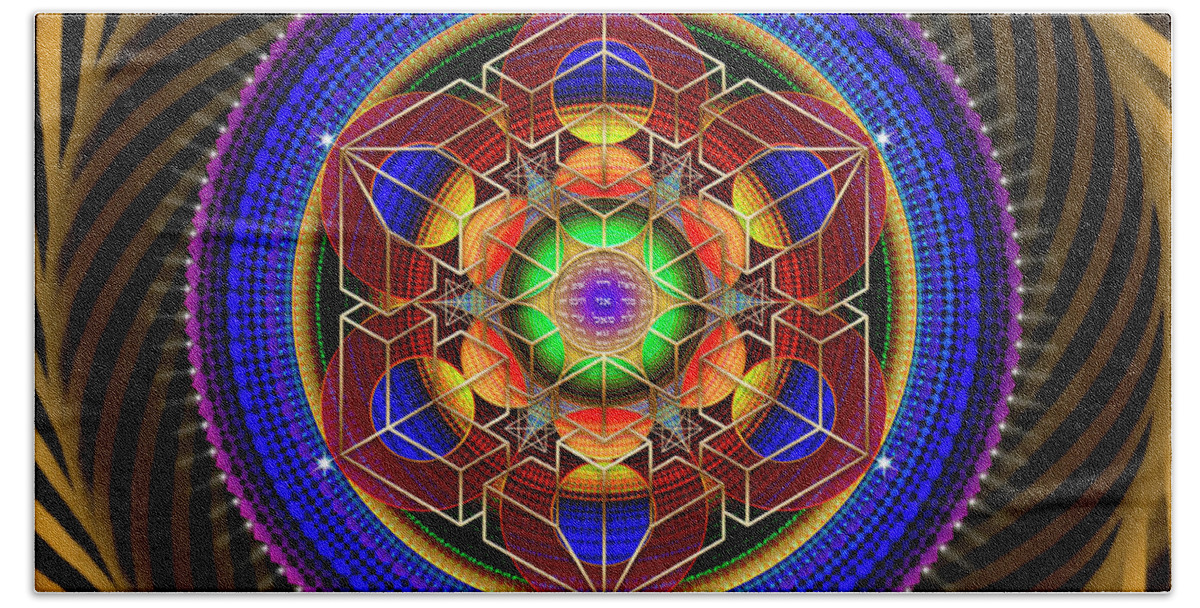 Endre Beach Towel featuring the digital art Sacred Geometry 763 by Endre Balogh