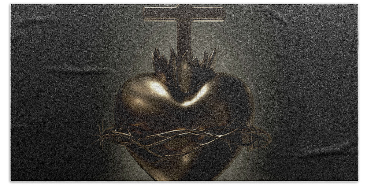 Sacred Heart Beach Towel featuring the digital art Sacred Heart of Jesus Casting by Allan Swart